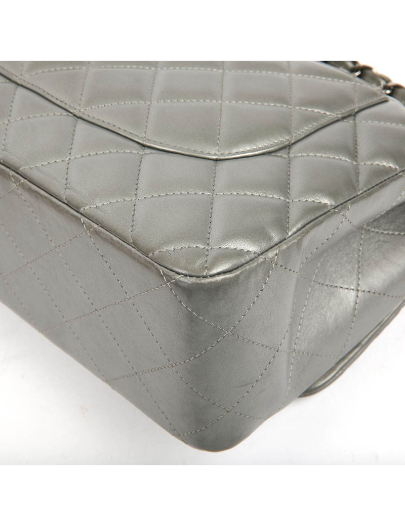 Sac classique CHANEL double rabat argenté