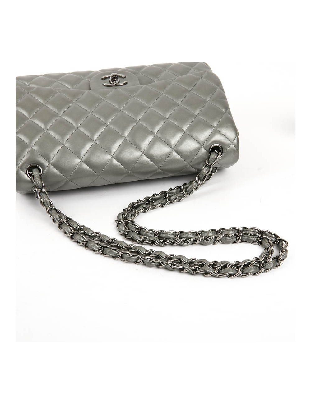 Sac classique CHANEL double rabat argenté