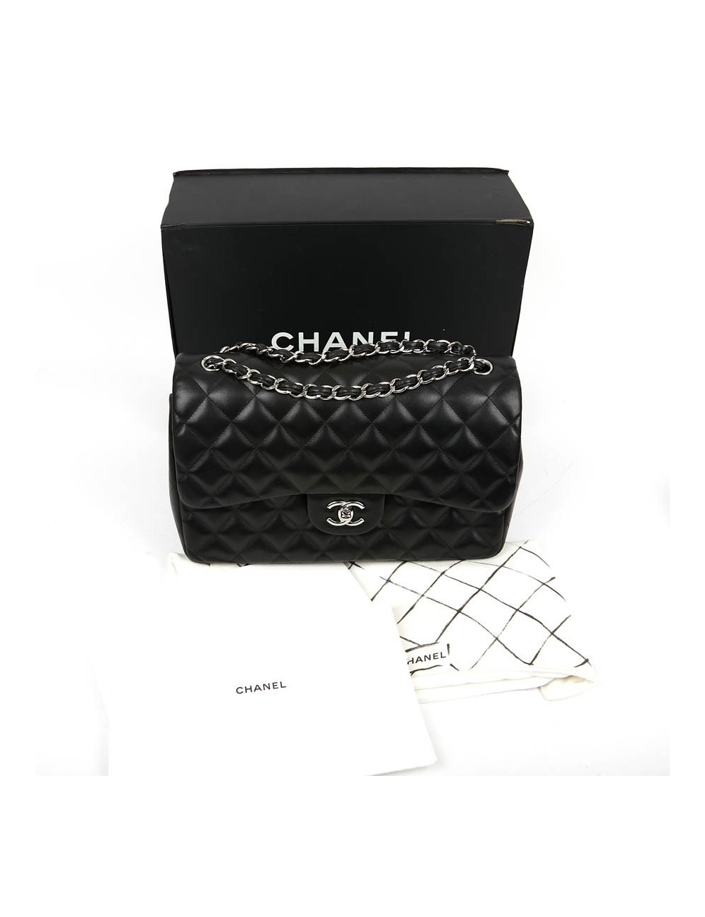 Grand sac classique CHANEL cuir d'agneau bijouterie argent