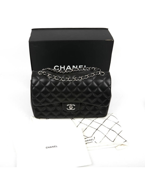 Grand sac classique CHANEL cuir d'agneau bijouterie argent