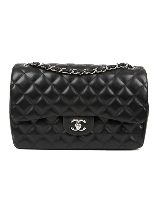 Grand sac classique CHANEL cuir d'agneau bijouterie argent