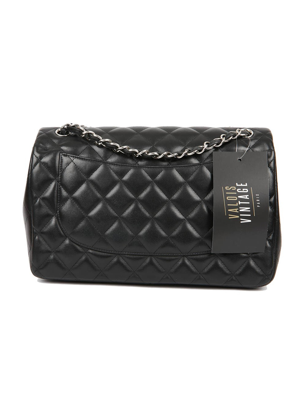 Grand sac classique CHANEL cuir d'agneau bijouterie argent