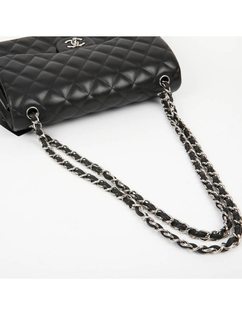 Grand sac classique CHANEL cuir d'agneau bijouterie argent