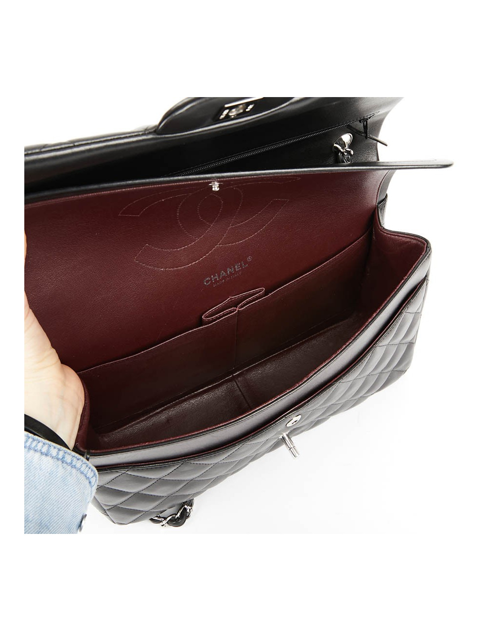 Grand sac classique CHANEL cuir d'agneau bijouterie argent