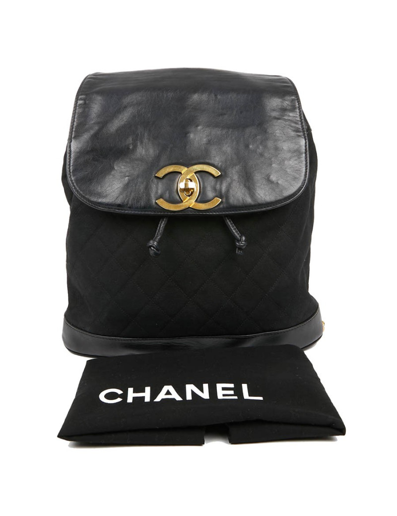 Sac a dos vintage CHANEL en toile et cuir bleu marine