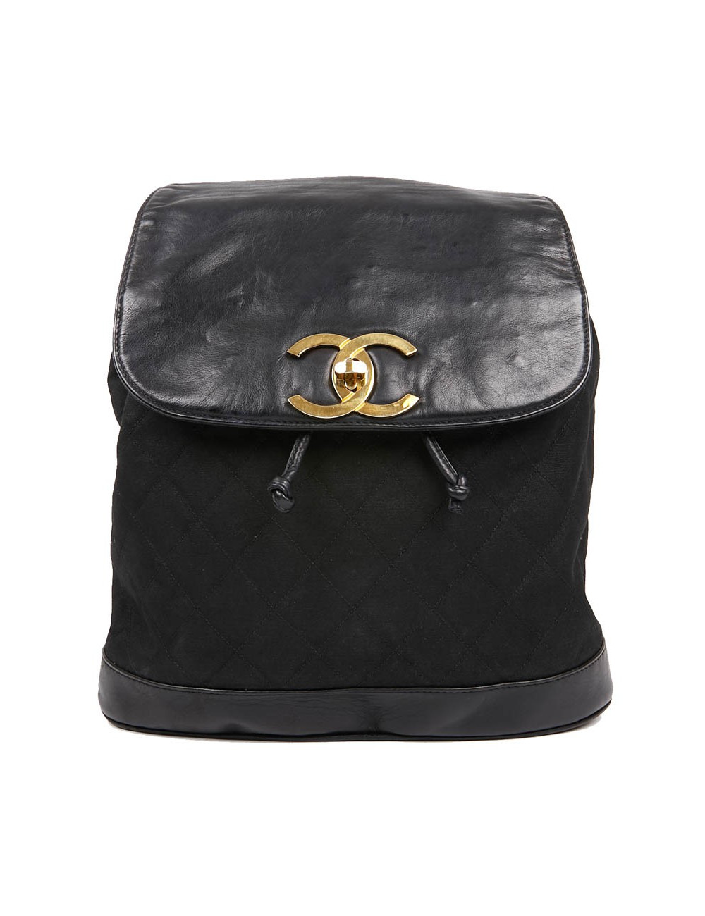 Sac a dos vintage CHANEL en toile et cuir bleu marine