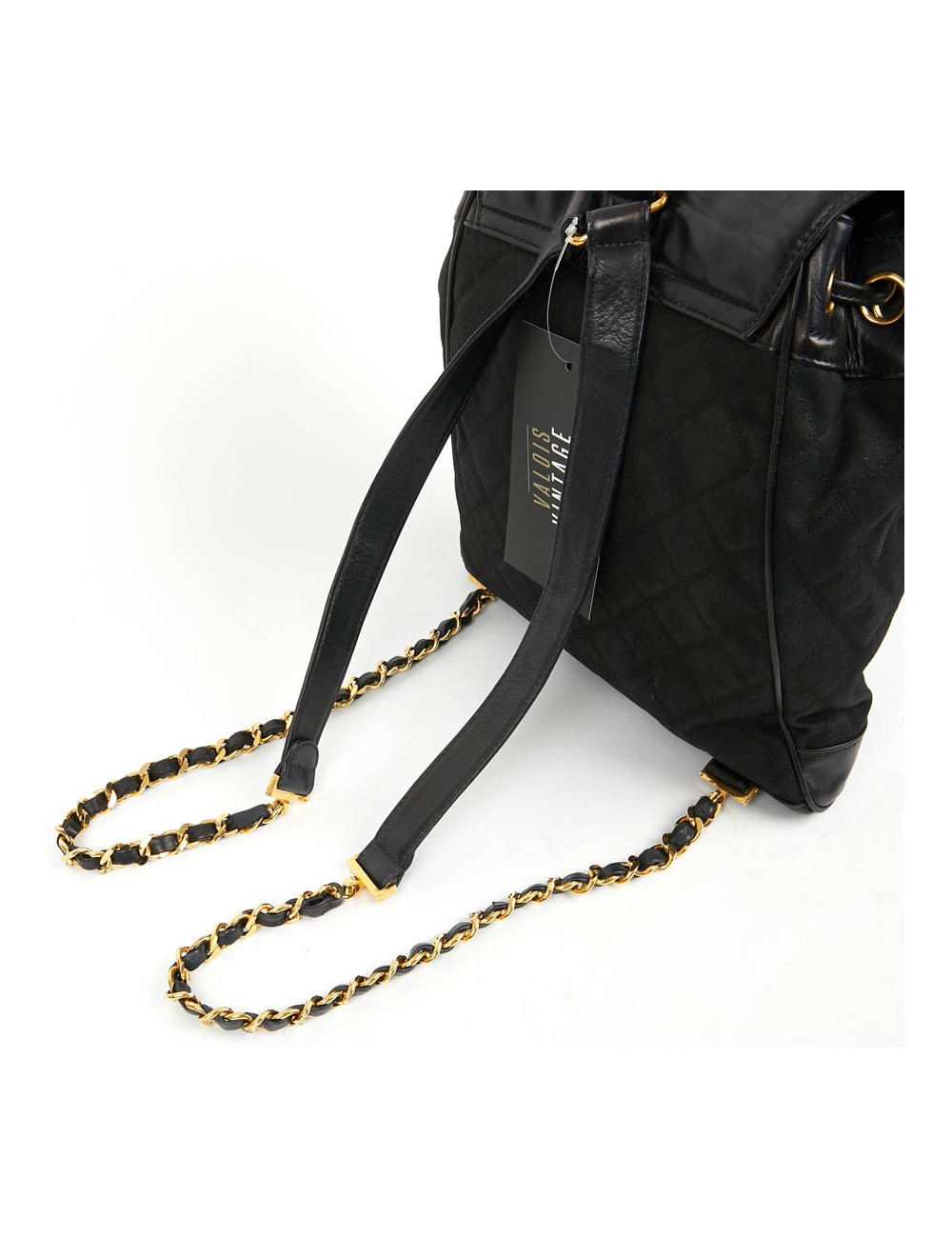 Sac a dos vintage CHANEL en toile et cuir bleu marine