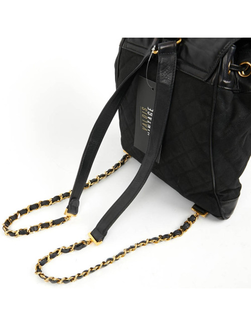 Sac a dos vintage CHANEL en toile et cuir bleu marine