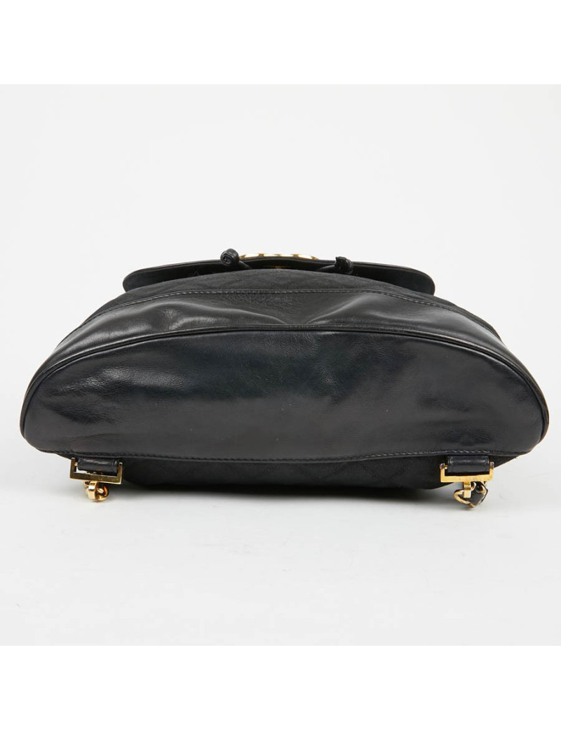 Sac a dos vintage CHANEL en toile et cuir bleu marine