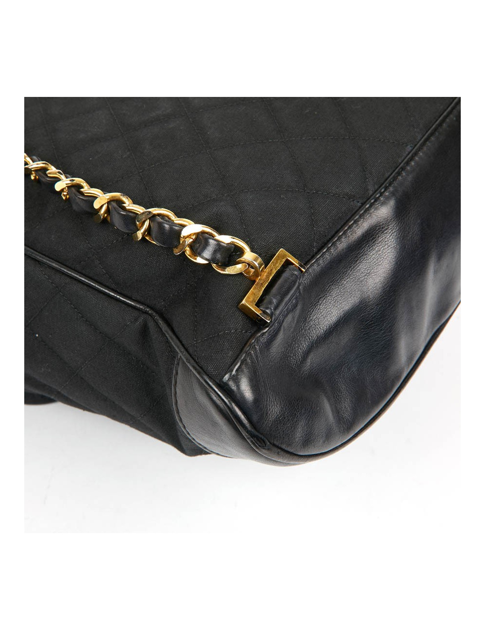 Sac a dos vintage CHANEL en toile et cuir bleu marine