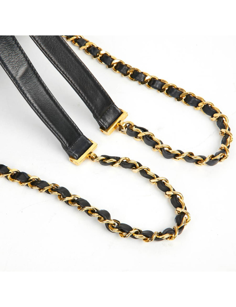 Sac a dos vintage CHANEL en toile et cuir bleu marine