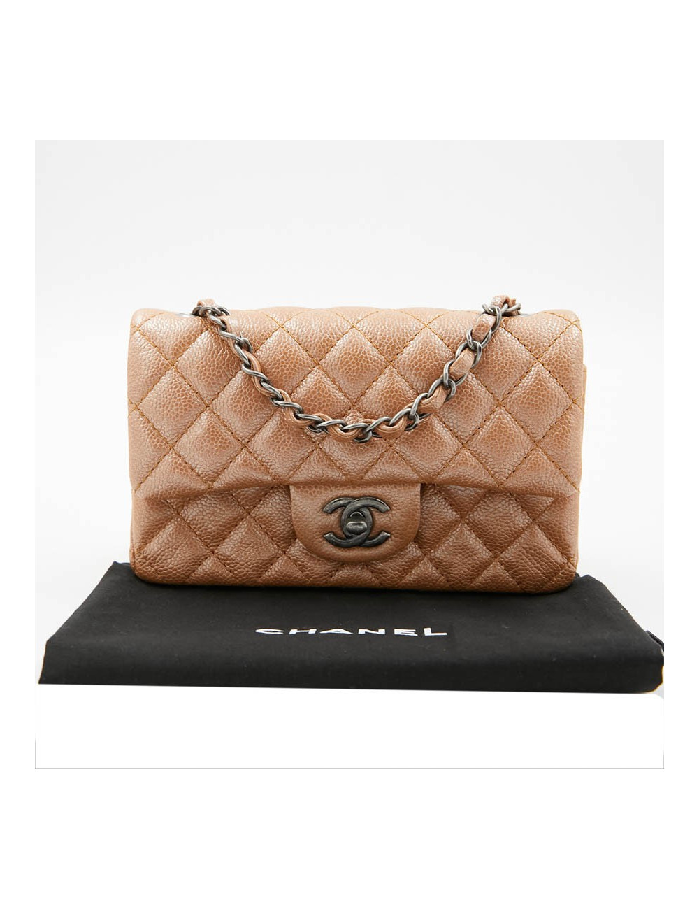 CHANEL Mini Timeless Bag in Beige Caviar Leather
