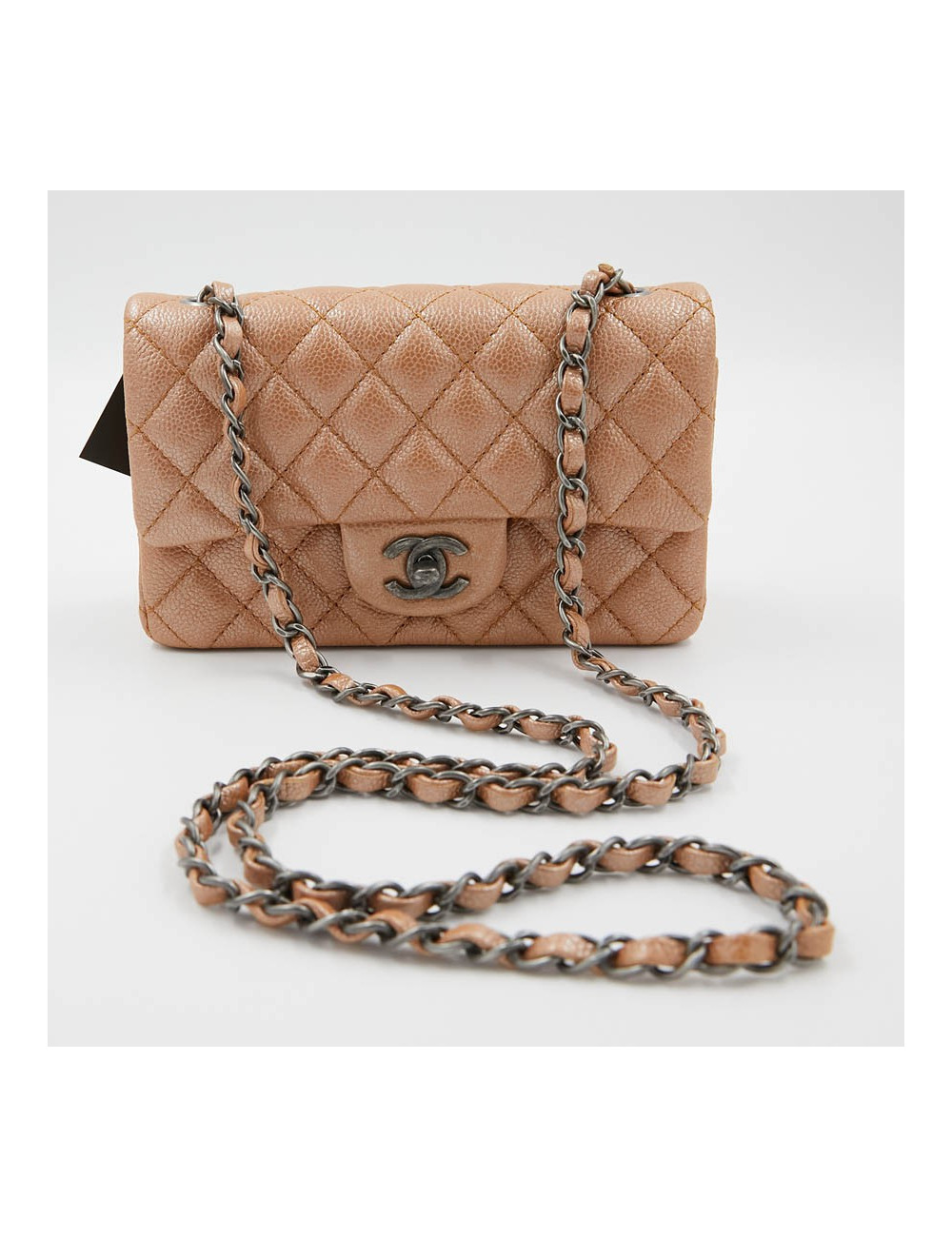 CHANEL Mini Timeless Bag in Beige Caviar Leather
