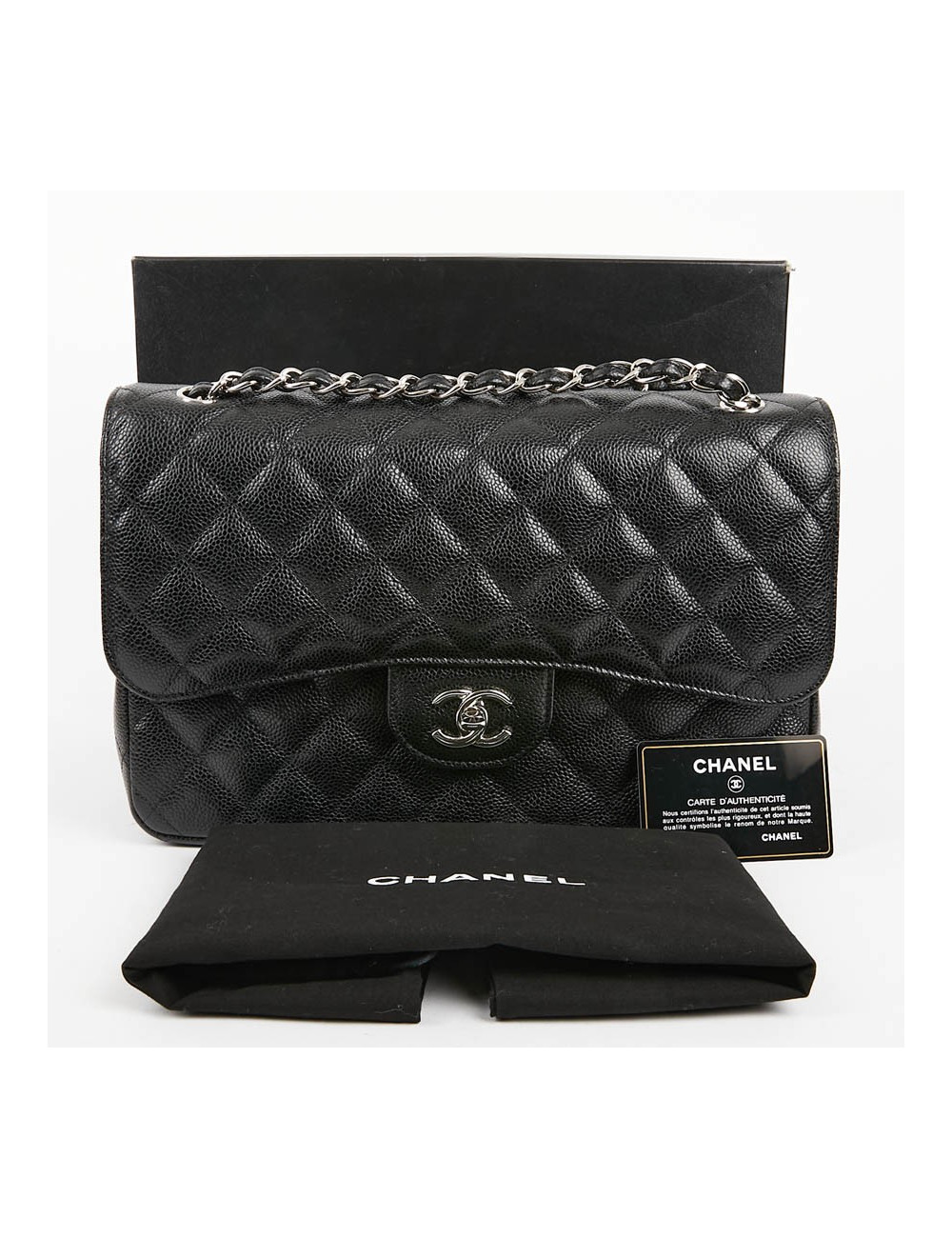Sac Jumbo CHANEL cuir grainé noir