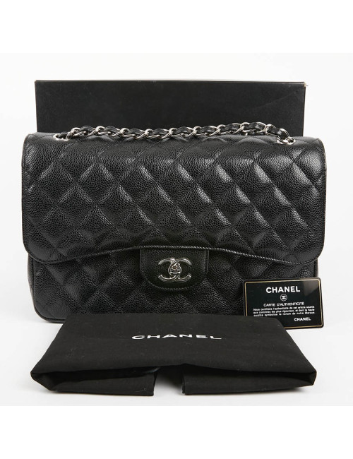 Sac Jumbo CHANEL cuir grainé noir