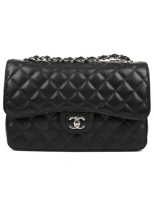 Sac Jumbo CHANEL cuir grainé noir