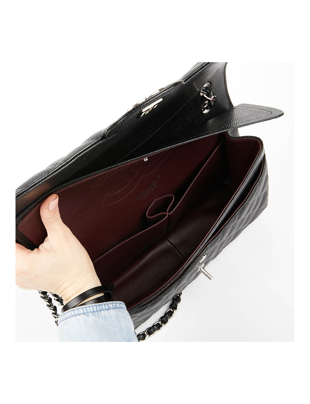 Sac Jumbo CHANEL cuir grainé noir