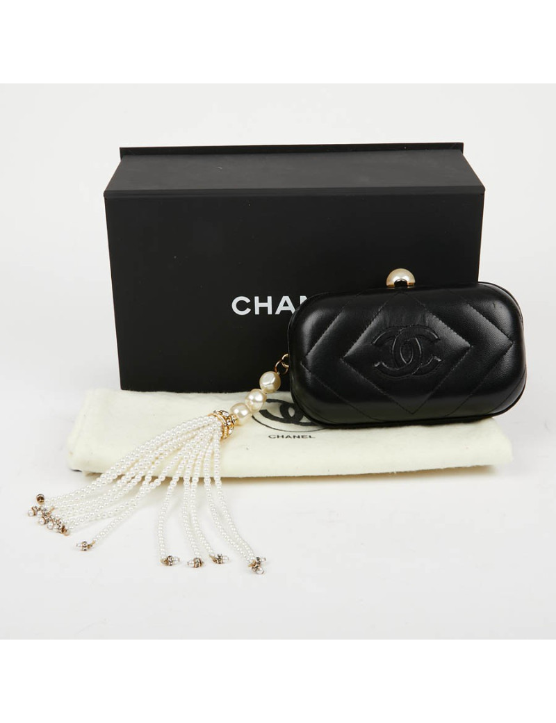 Clutch CHANEL Vintage cuir et perles nacrées