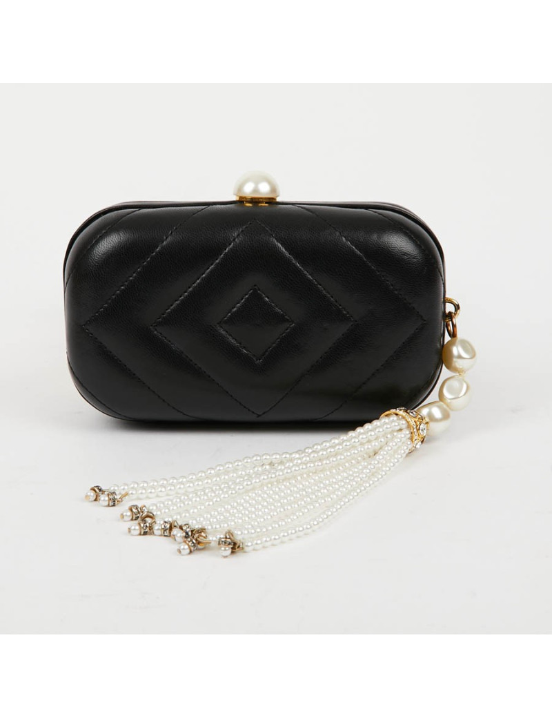 Clutch CHANEL Vintage cuir et perles nacrées