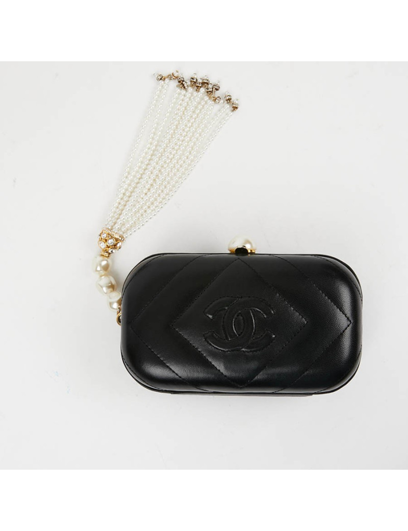 Clutch CHANEL Vintage cuir et perles nacrées