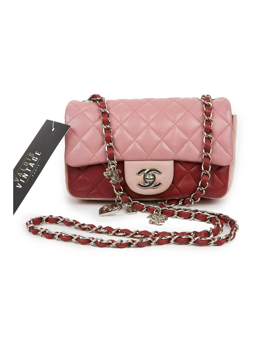 Mini CHANEL Timeless Bag in Tricolor Pink and Red Lambskin Leather