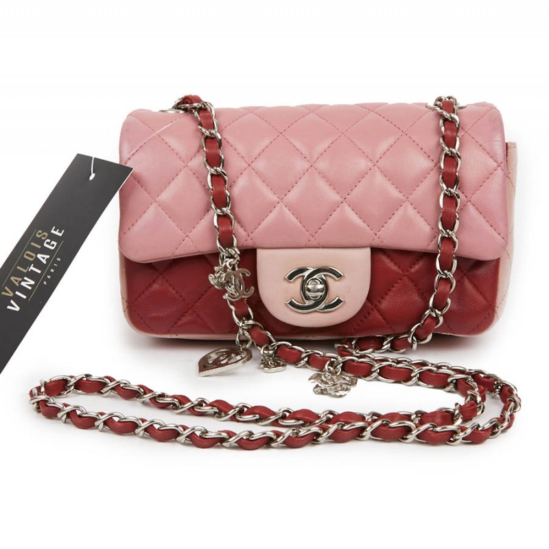 Mini CHANEL Timeless Bag in Tricolor Pink and Red Lambskin Leather - VALOIS  VINTAGE PARIS