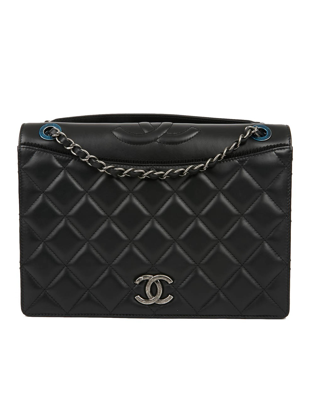 Sac en cuir d'agneau noir embossé CHANEL