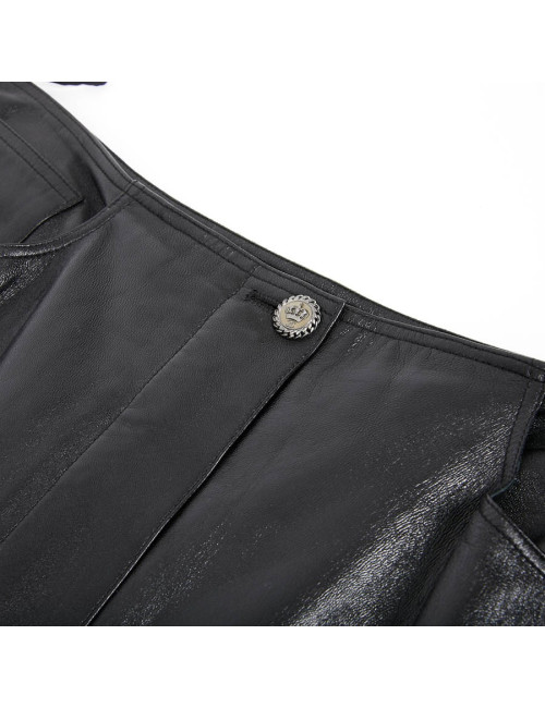 Jupe longue CHANEL T 44 en cuir d'agneau noir