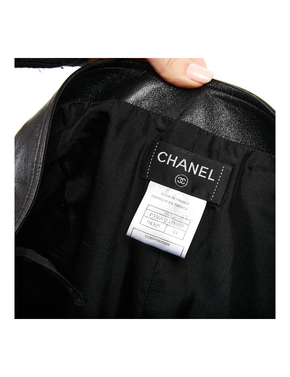 Jupe longue CHANEL T 44 en cuir d'agneau noir