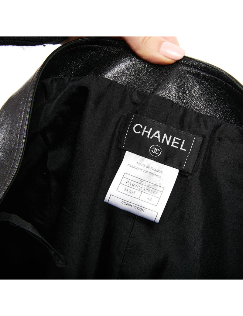 Jupe longue CHANEL T 44 en cuir d'agneau noir
