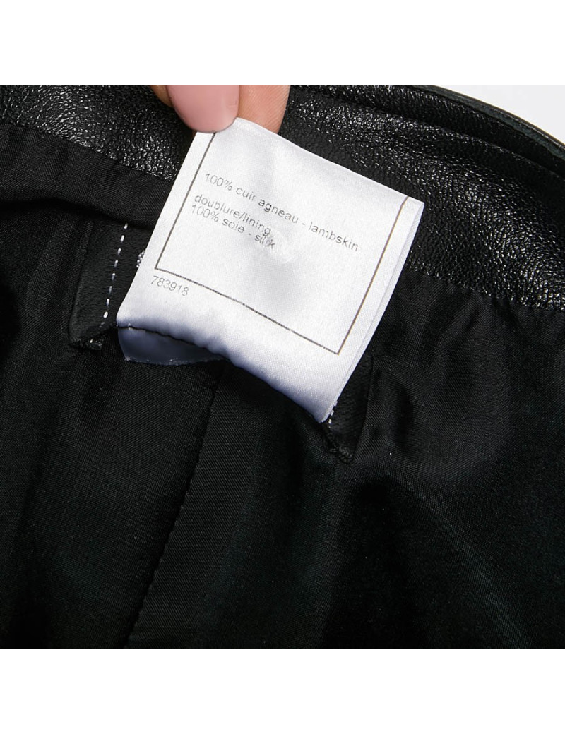 Jupe longue CHANEL T 44 en cuir d'agneau noir