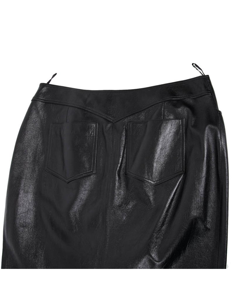 Jupe longue CHANEL T 44 en cuir d'agneau noir