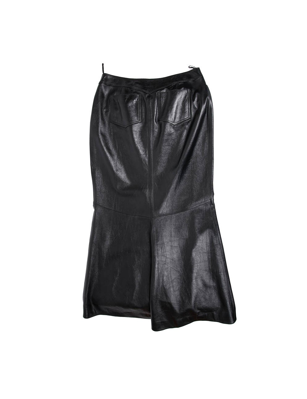 Jupe longue CHANEL T 44 en cuir d'agneau noir