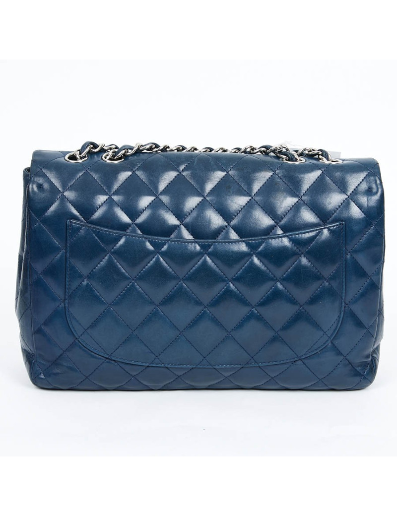 Grand sac CHANEL en cuir d'agneau bleu marine