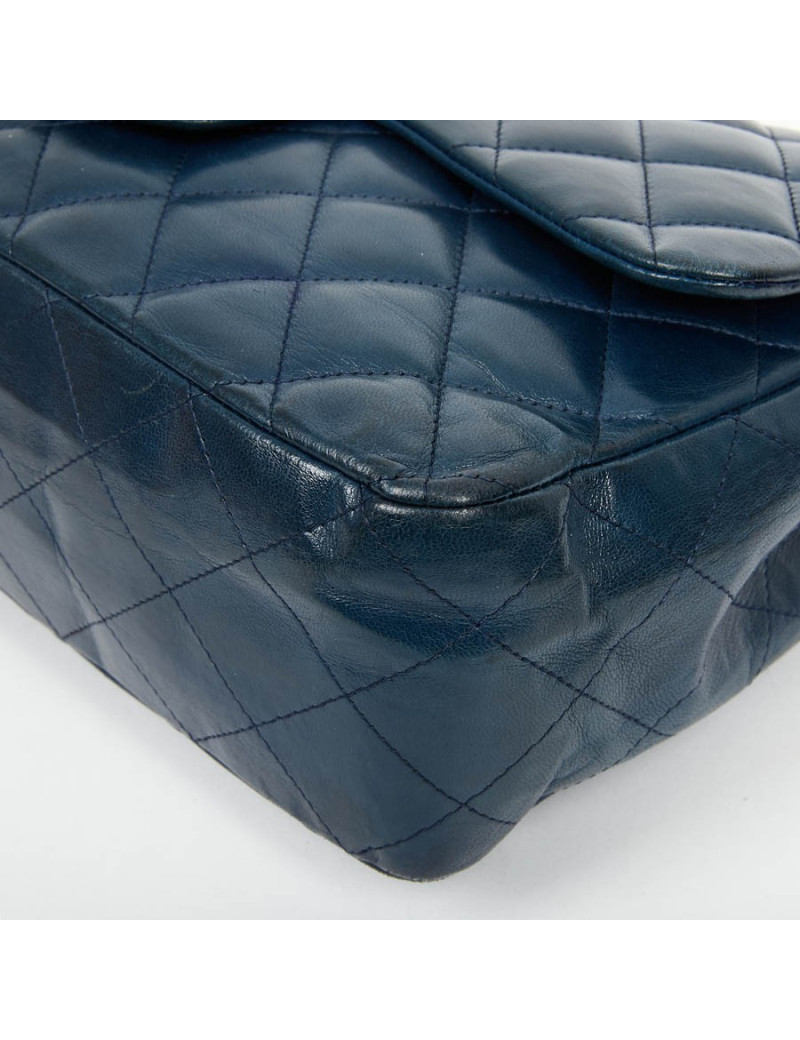 Grand sac CHANEL en cuir d'agneau bleu marine