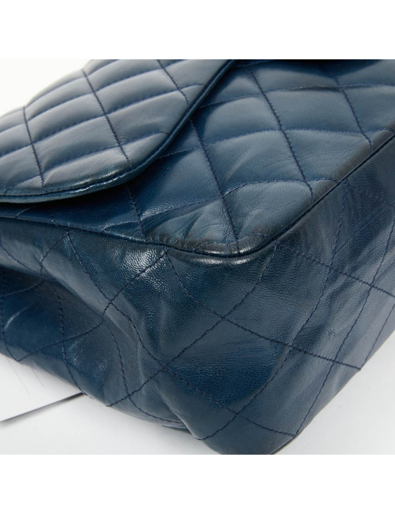 Grand sac CHANEL en cuir d'agneau bleu marine