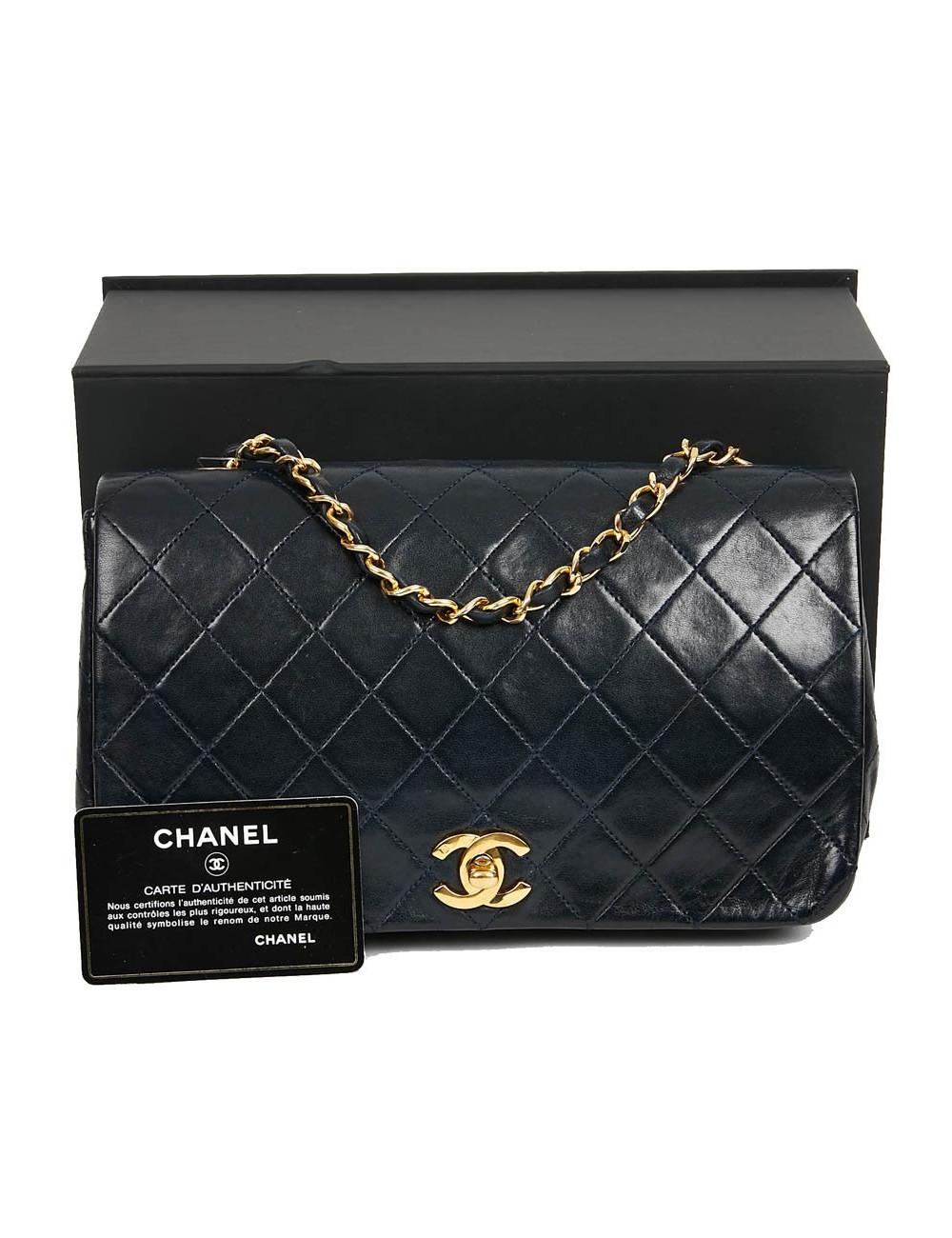 CHANEL Vintage Navy Blue Lambskin Bag - Second hand bag certified