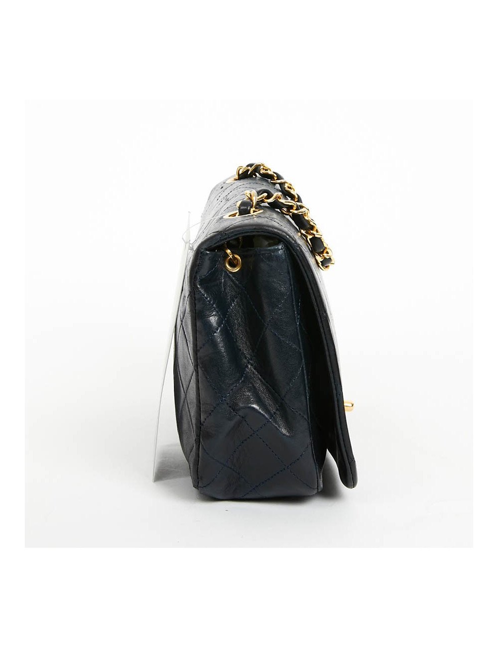 Sac CHANEL vintage bleu marine en cuir d'agneau