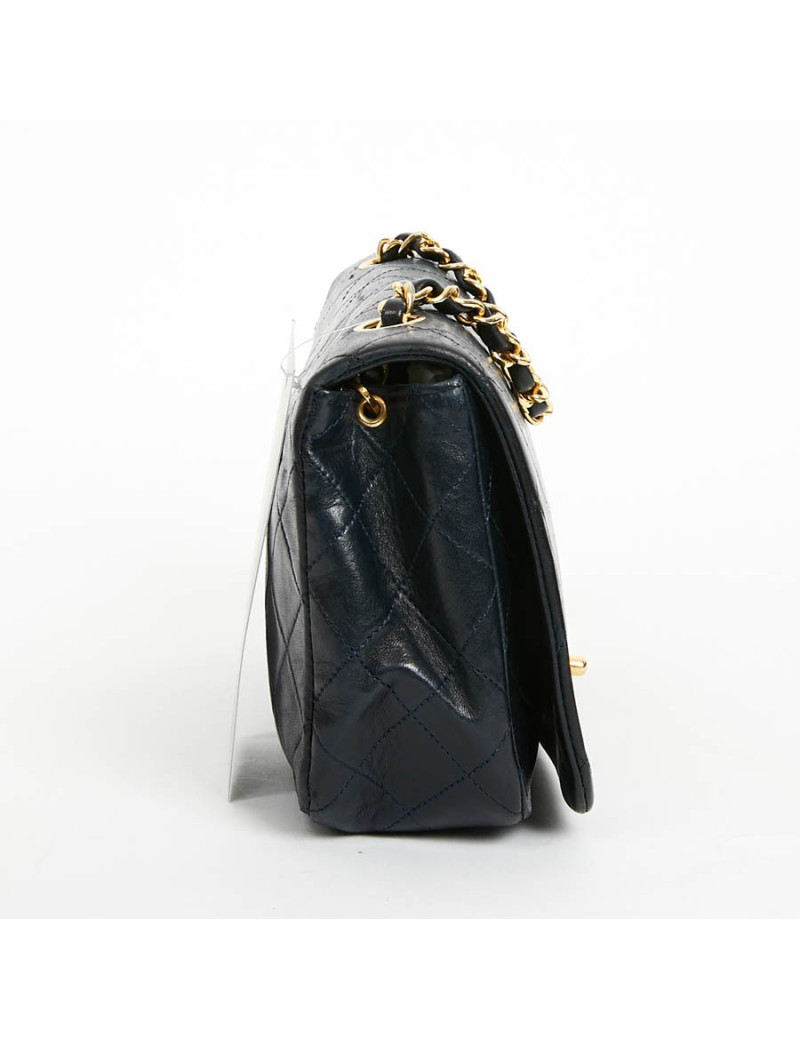 Sac CHANEL vintage bleu marine en cuir d'agneau