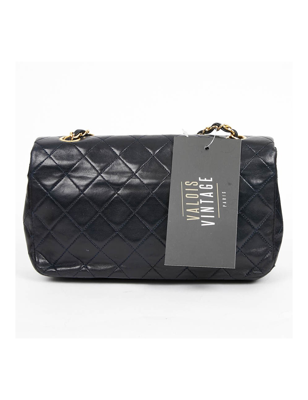 Sac CHANEL vintage bleu marine en cuir d'agneau