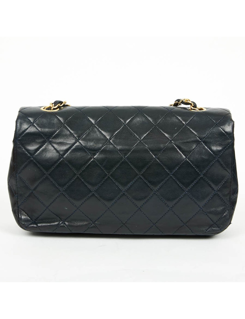 Sac CHANEL vintage bleu marine en cuir d'agneau