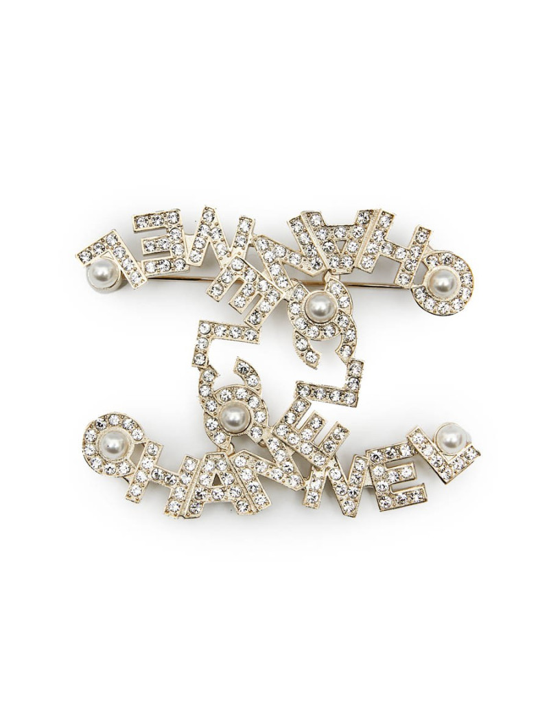 Grande Broche CHANEL strass et métal doré