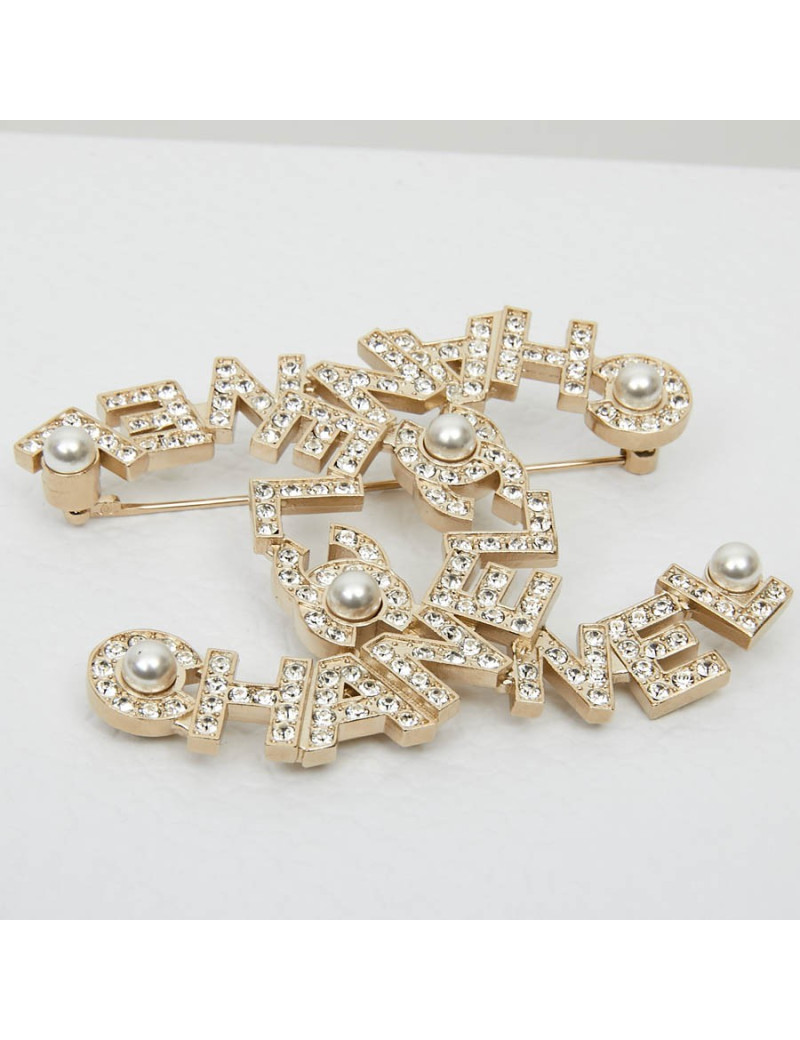 Grande Broche CHANEL strass et métal doré