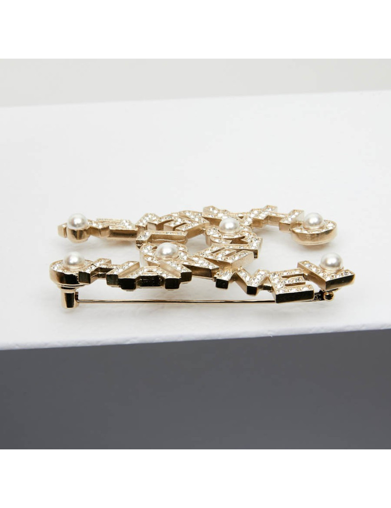 Grande Broche CHANEL strass et métal doré