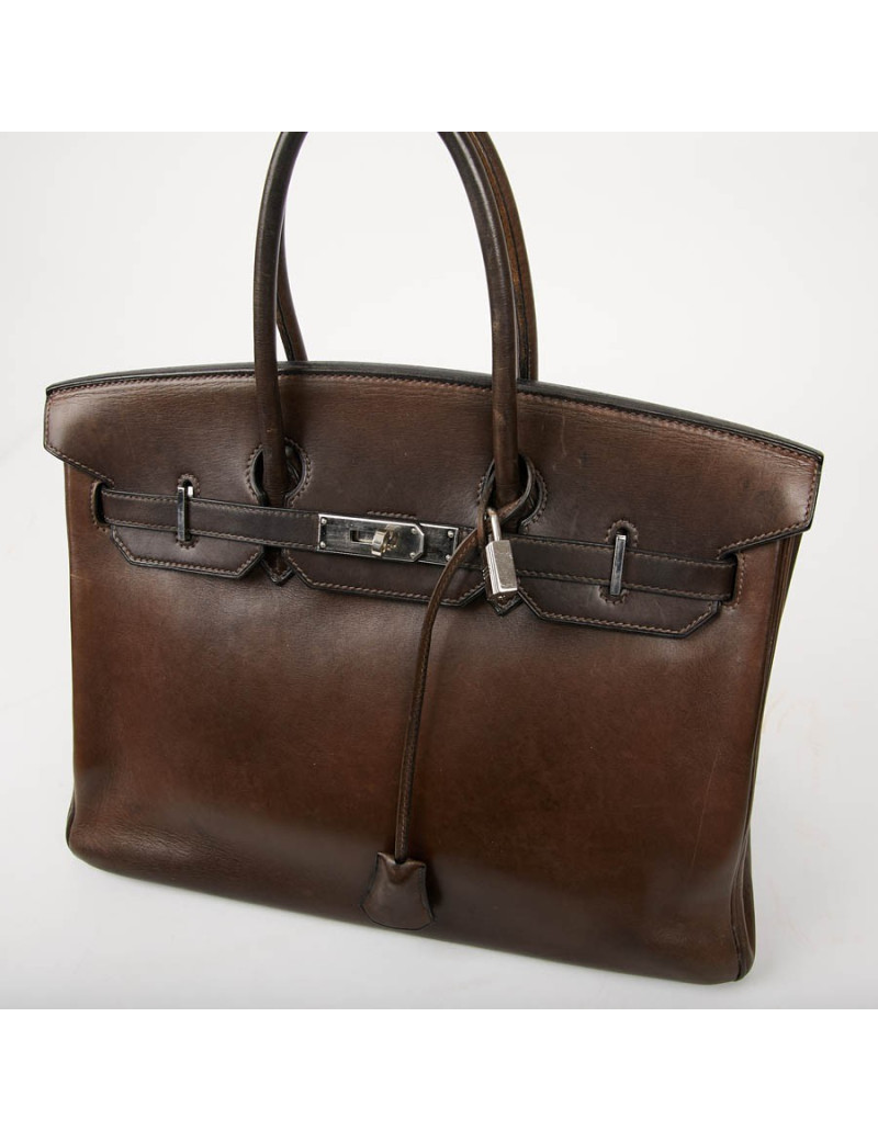 Birkin 35 HERMES occasion cuir Barenia marron