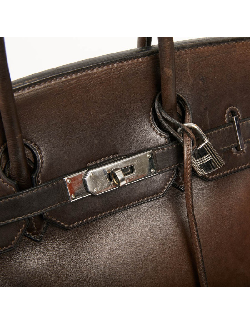Birkin 35 HERMES occasion cuir Barenia marron