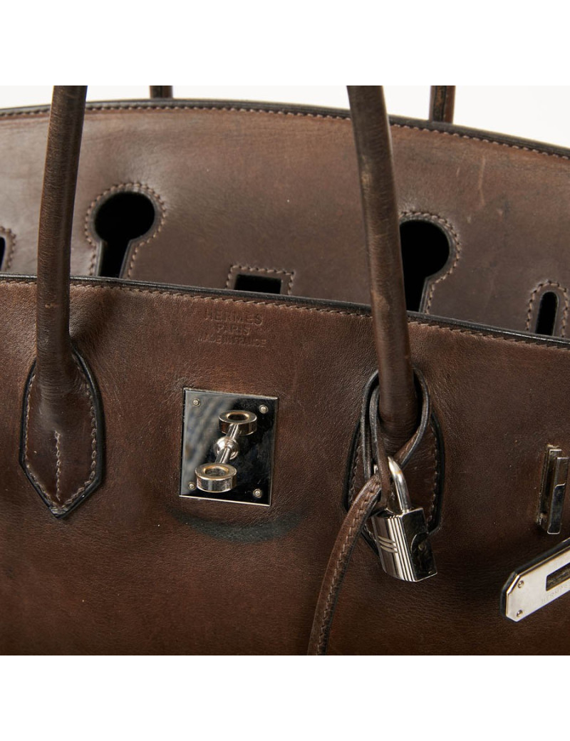 Birkin 35 HERMES occasion cuir Barenia marron