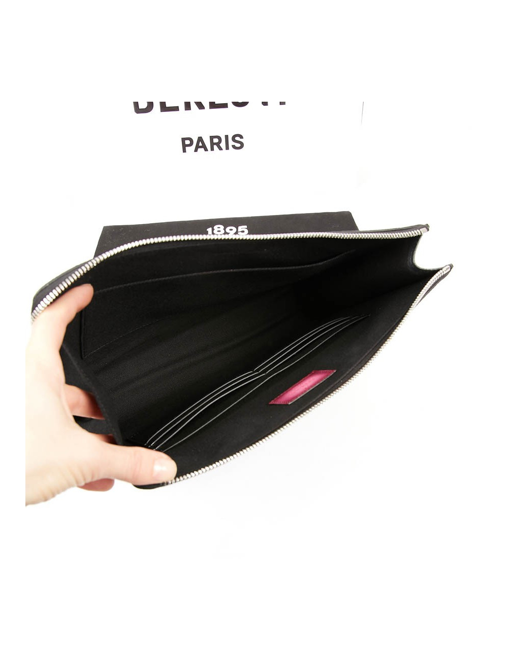 Pochette Nino BERLUTI en toile et cuir rose