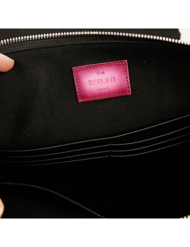 Pochette Nino BERLUTI en toile et cuir framboise