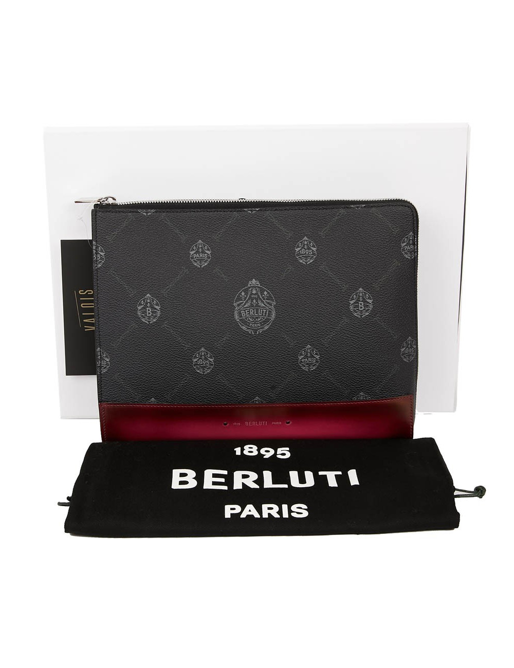 Pochette Nino BERLUTI en toile et cuir framboise